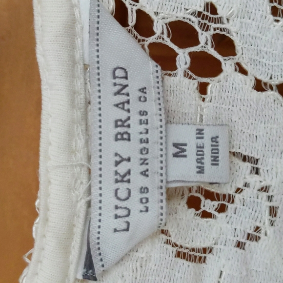 Lucky Brand Floral Lace Crocheted Whimsical Dainty Transparent Top Medium Ivory - Picture 2 of 16